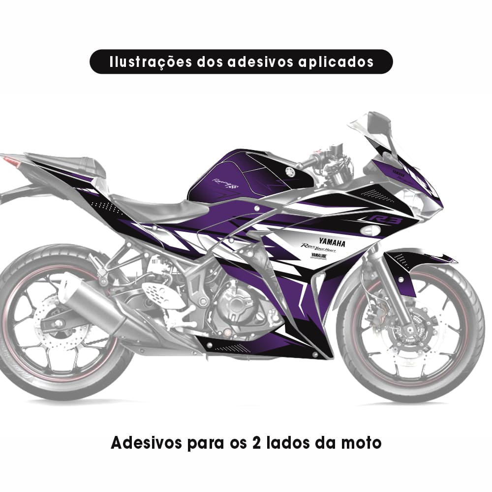 Adesivo R3 Completo 2013/2018 - Racing Flow Preto/Roxo - Imagem 2