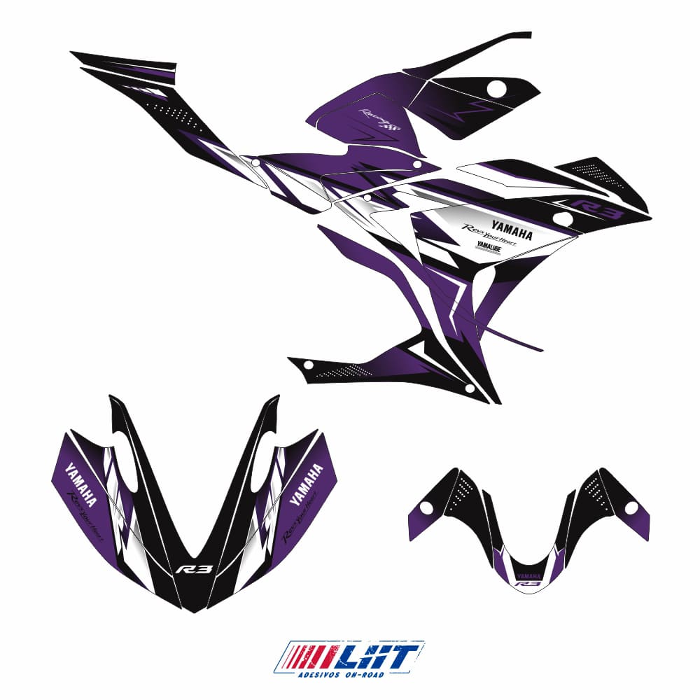 Adesivo R3 Completo 2013/2018 - Racing Flow Preto/Roxo - Imagem 3