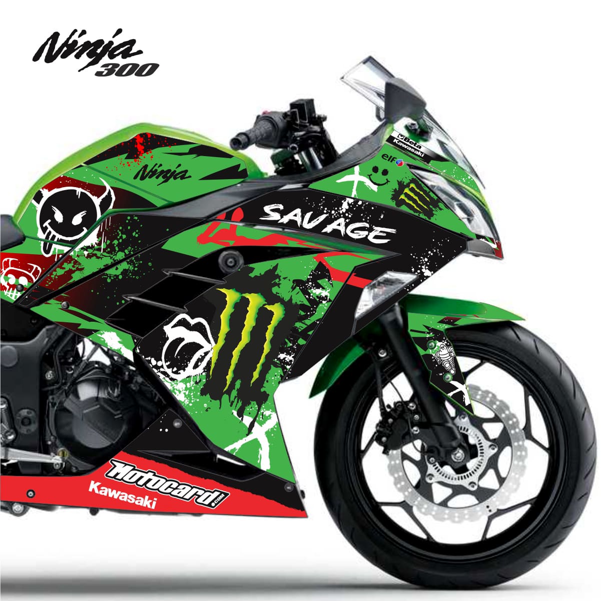 Adesivo Ninja 300 Completo 2013/2024 - Monst. Savage Verde