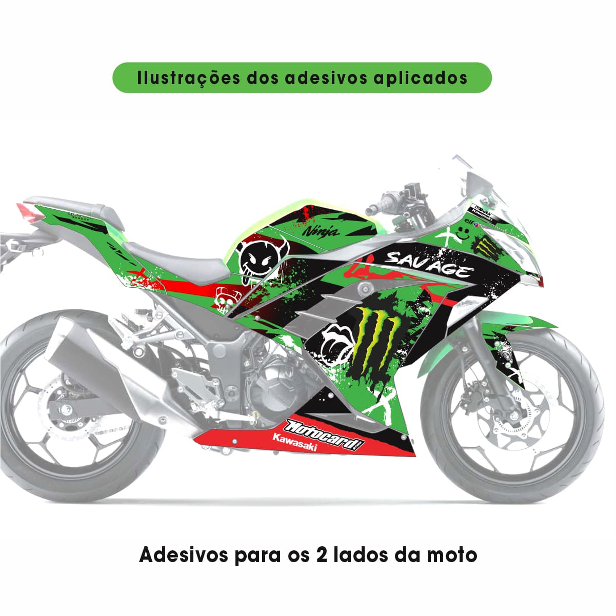 Adesivo Ninja 300 Completo 2013/2024 - Monst. Savage Verde - Imagem 2