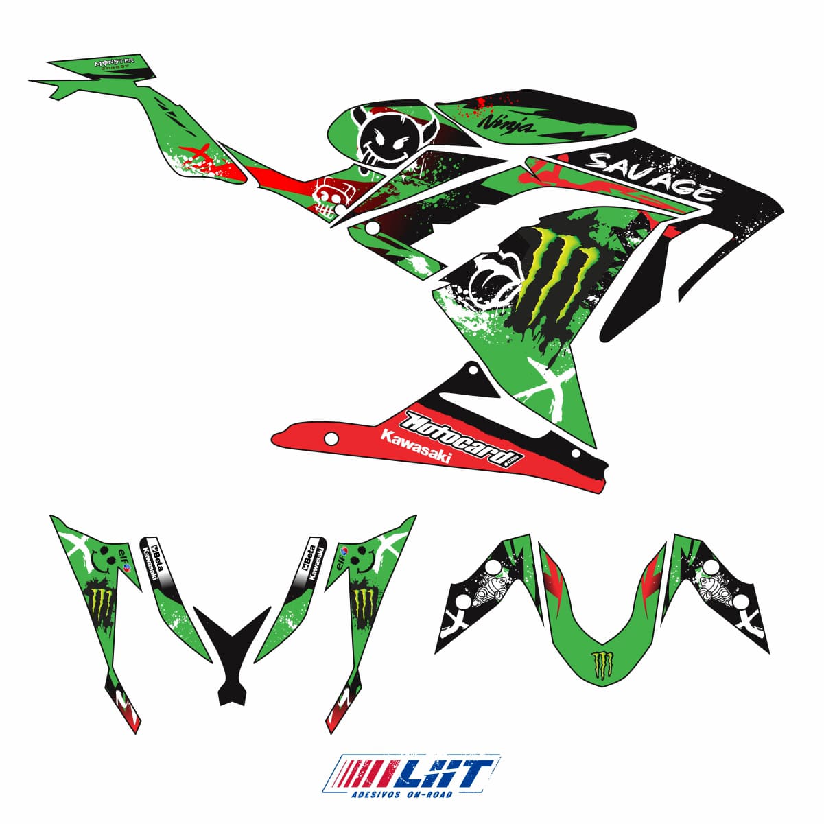 Adesivo Ninja 300 Completo 2013/2024 - Monst. Savage Verde - Imagem 3