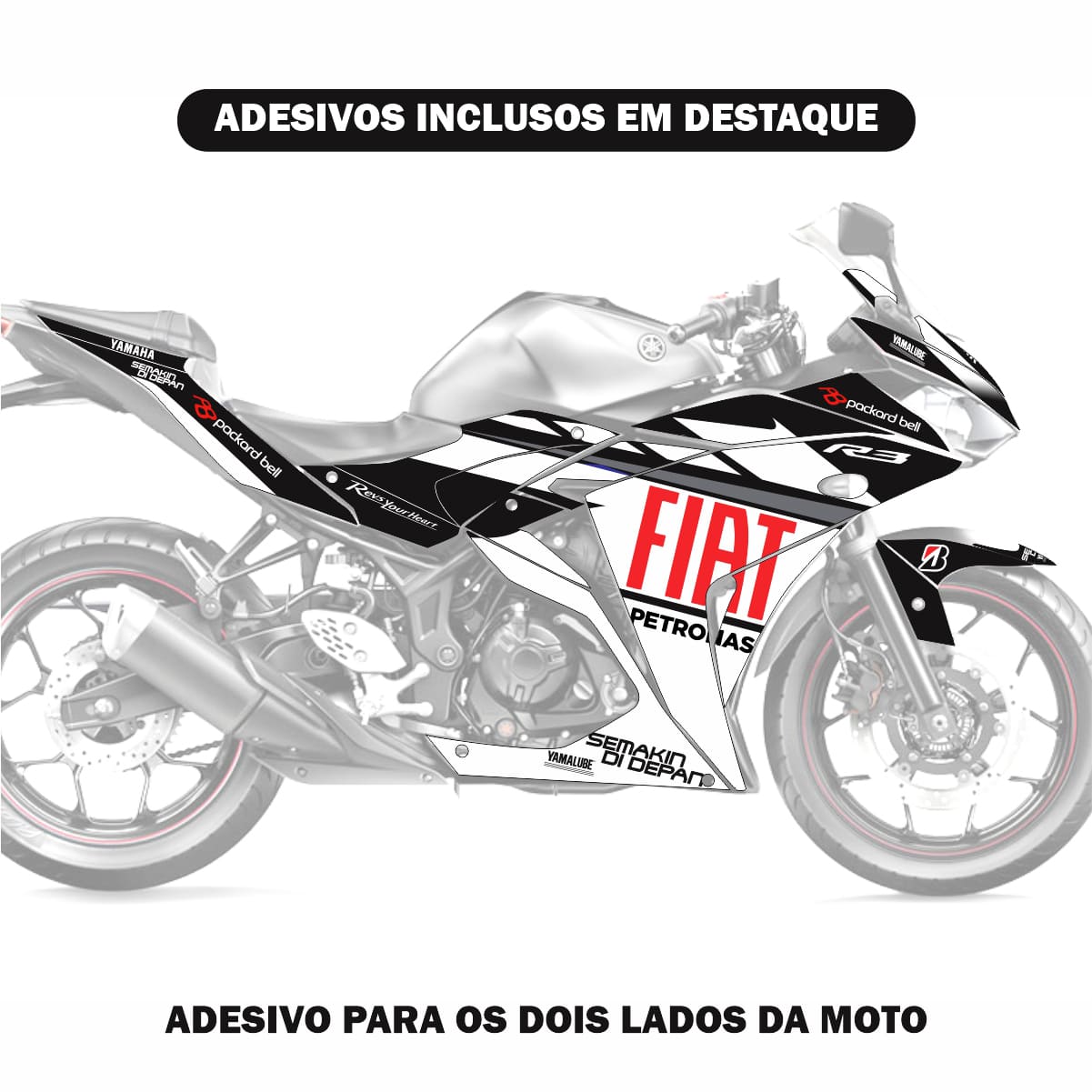 Adesivo R3 Completo 2013/2018 - Fiat Preto MotoGP - Imagem 2