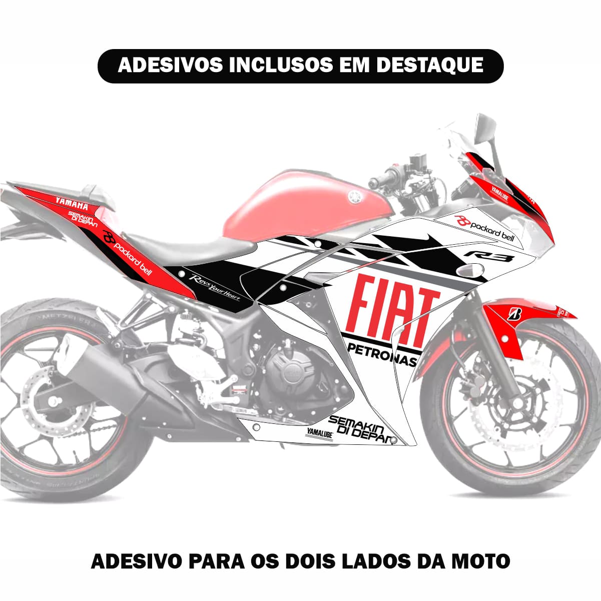 Adesivo R3 Completo 2013/2018 - Fiat Vermelho MotoGP - Imagem 2