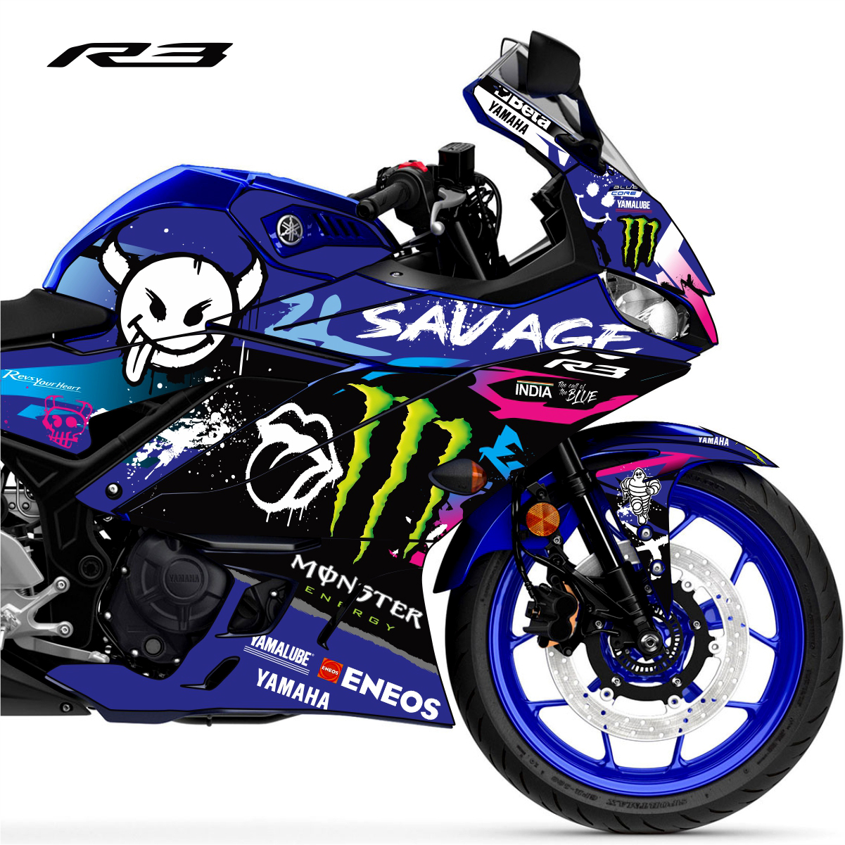 Adesivo R3 Completo 2020/2024 - Monster Savage Azul