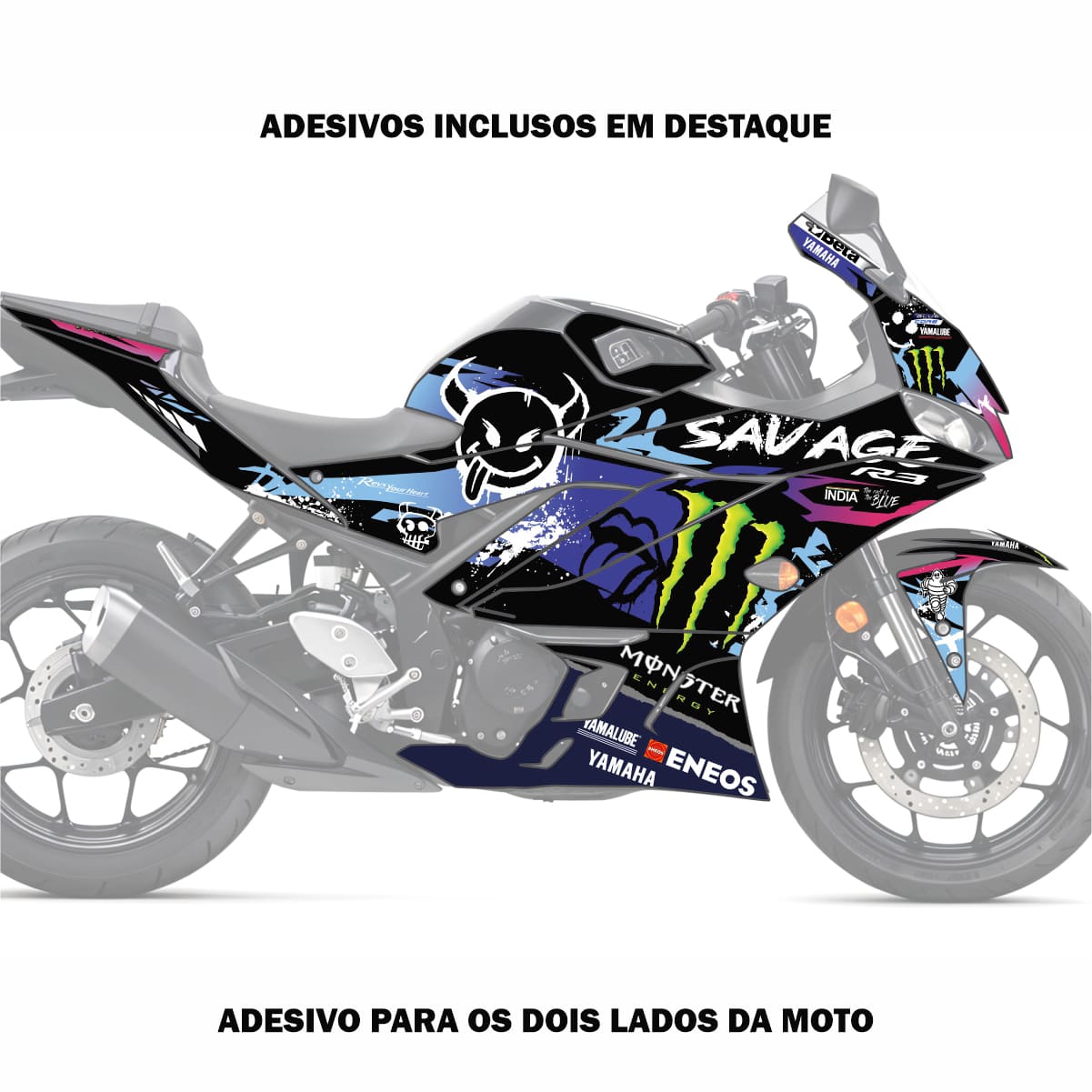 Adesivo R3 Yzf Completo 2020/2024 Cinza - M. Energy Savage Preto - Imagem 2