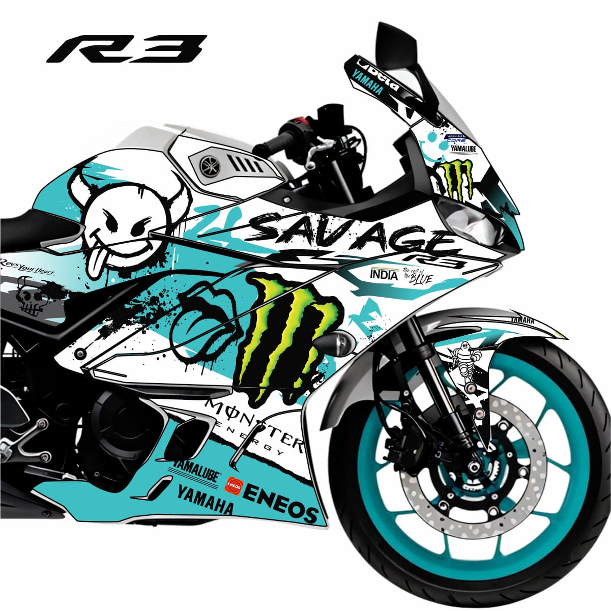 Adesivo R3 Yzf Completo 2020/2024 Cinza - M. Energy Savage Branca/Turquesa