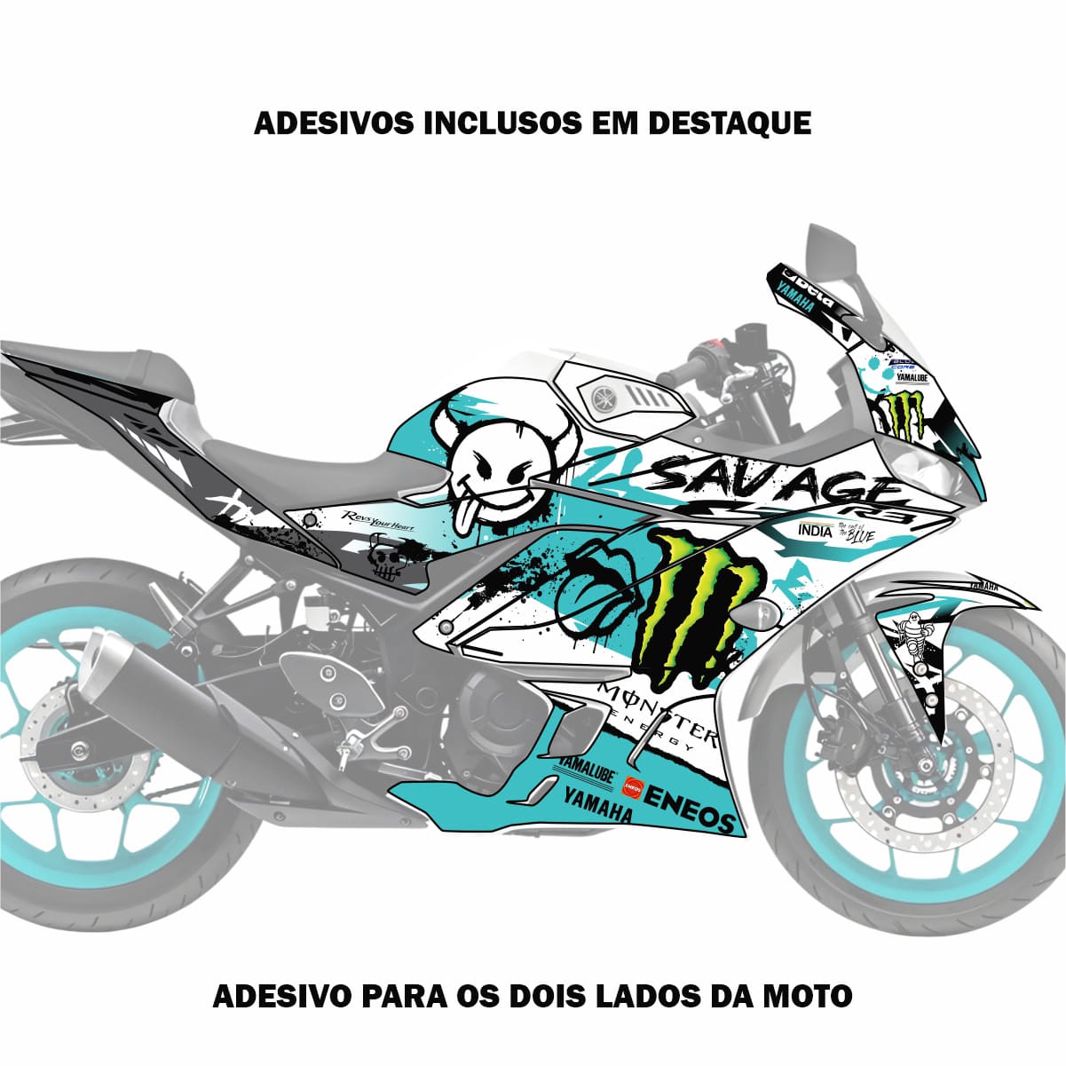 Adesivo R3 Yzf Completo 2020/2024 Cinza - M. Energy Savage Branca/Turquesa - Imagem 2