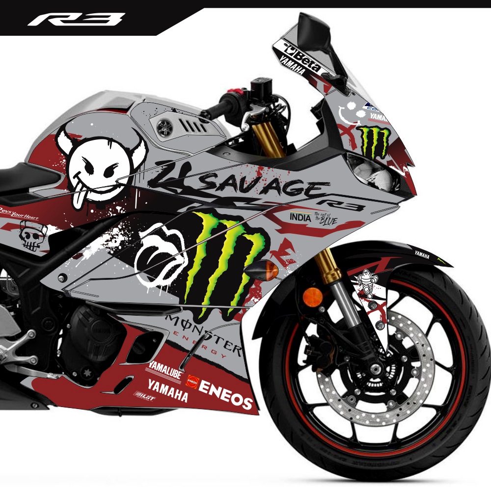 Adesivo R3 Yzf Completo 2020/2024 Cinza - Monster Savage