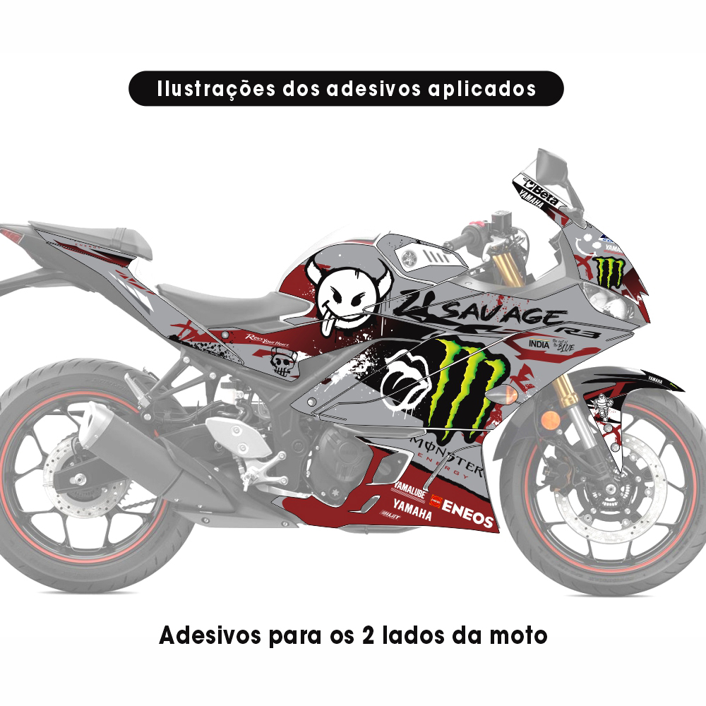 Adesivo R3 Yzf Completo 2020/2024 Cinza - Monster Savage - Imagem 3
