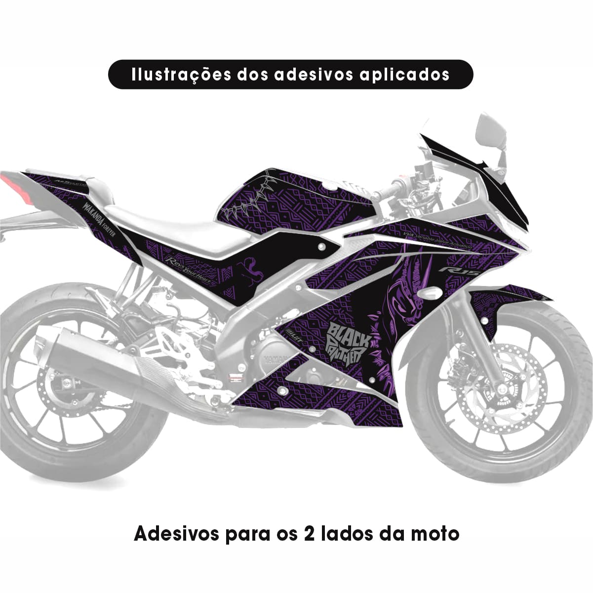 Adesivo R15 Yzf V3 Completo 2019/2026 - Wakanda Preto - Imagem 2