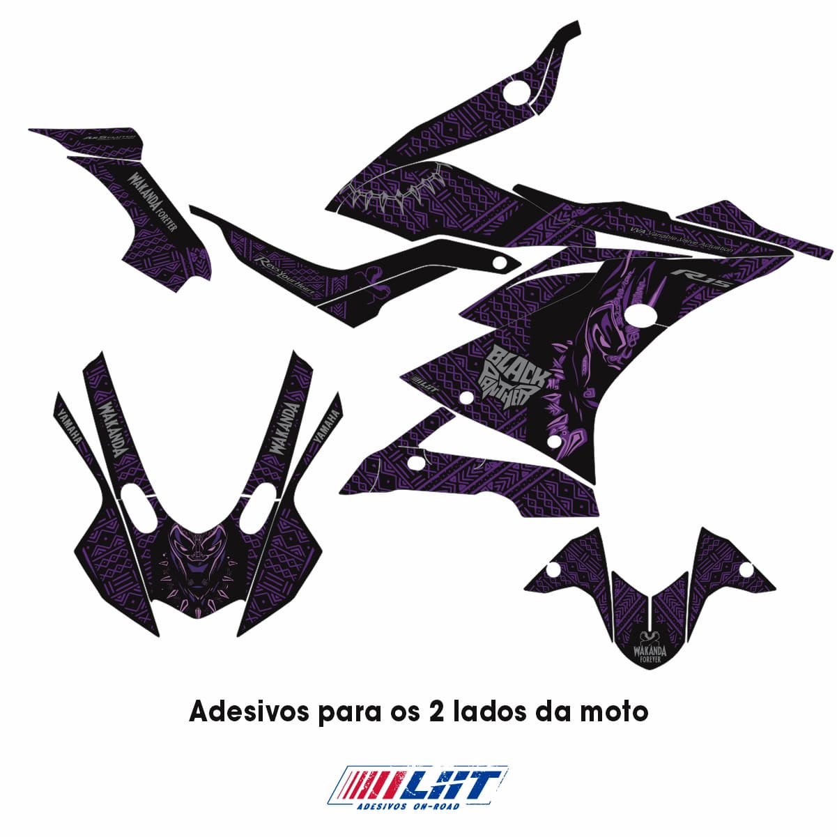 Adesivo R15 Yzf V3 Completo 2019/2026 - Wakanda Preto - Imagem 3