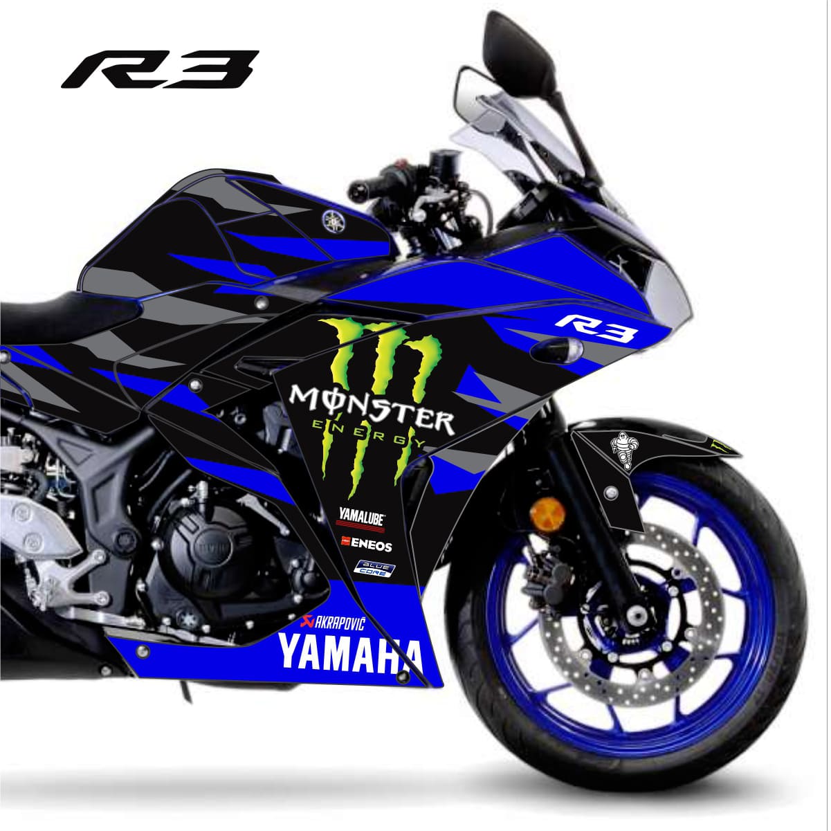 Adesivo R3 Completo 2013/2018 - M. Energy MotoGP Preto