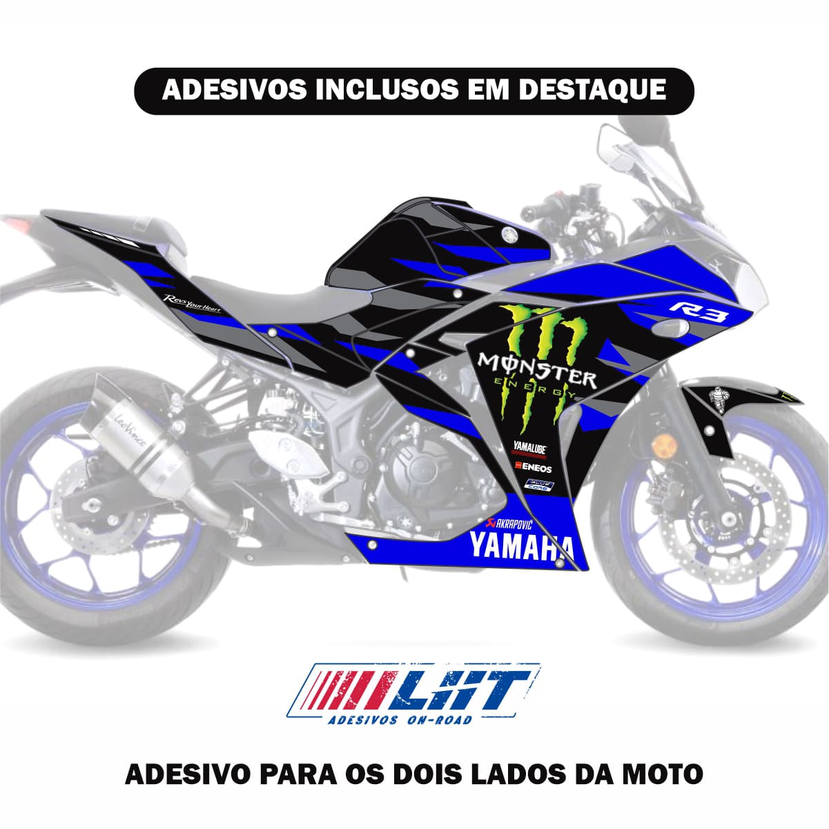 Adesivo R3 Completo 2013/2018 - M. Energy MotoGP Preto - Imagem 2