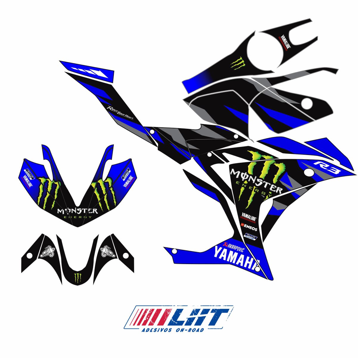 Adesivo R3 Completo 2013/2018 - M. Energy MotoGP Preto - Imagem 3