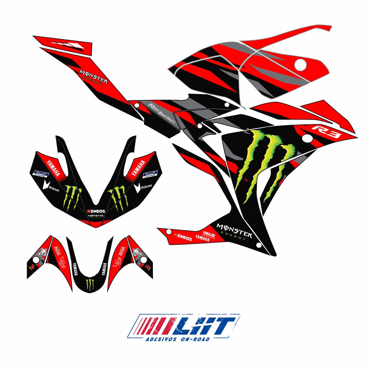 Adesivo R3 Completo 2013/2018 - M. Energy MotoGP Vermelho - Imagem 3