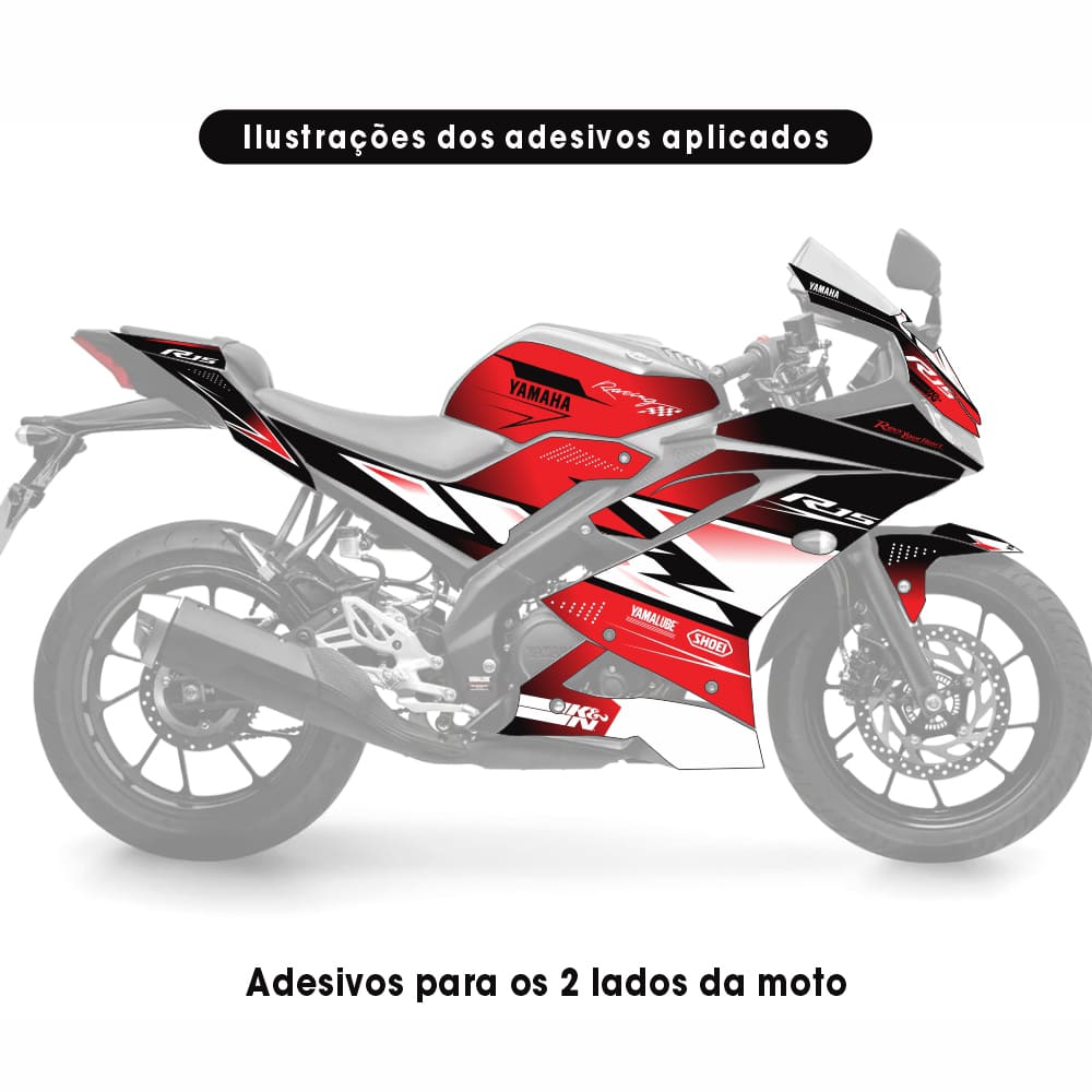 Adesivo R15 Yzf V3 Completo 2019/2026 - Racing Preta/Vermelha - Imagem 2