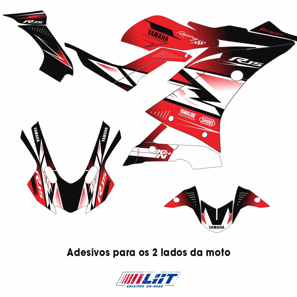 Adesivo R15 Yzf V3 Completo 2019/2026 - Racing Preta/Vermelha - Imagem 3