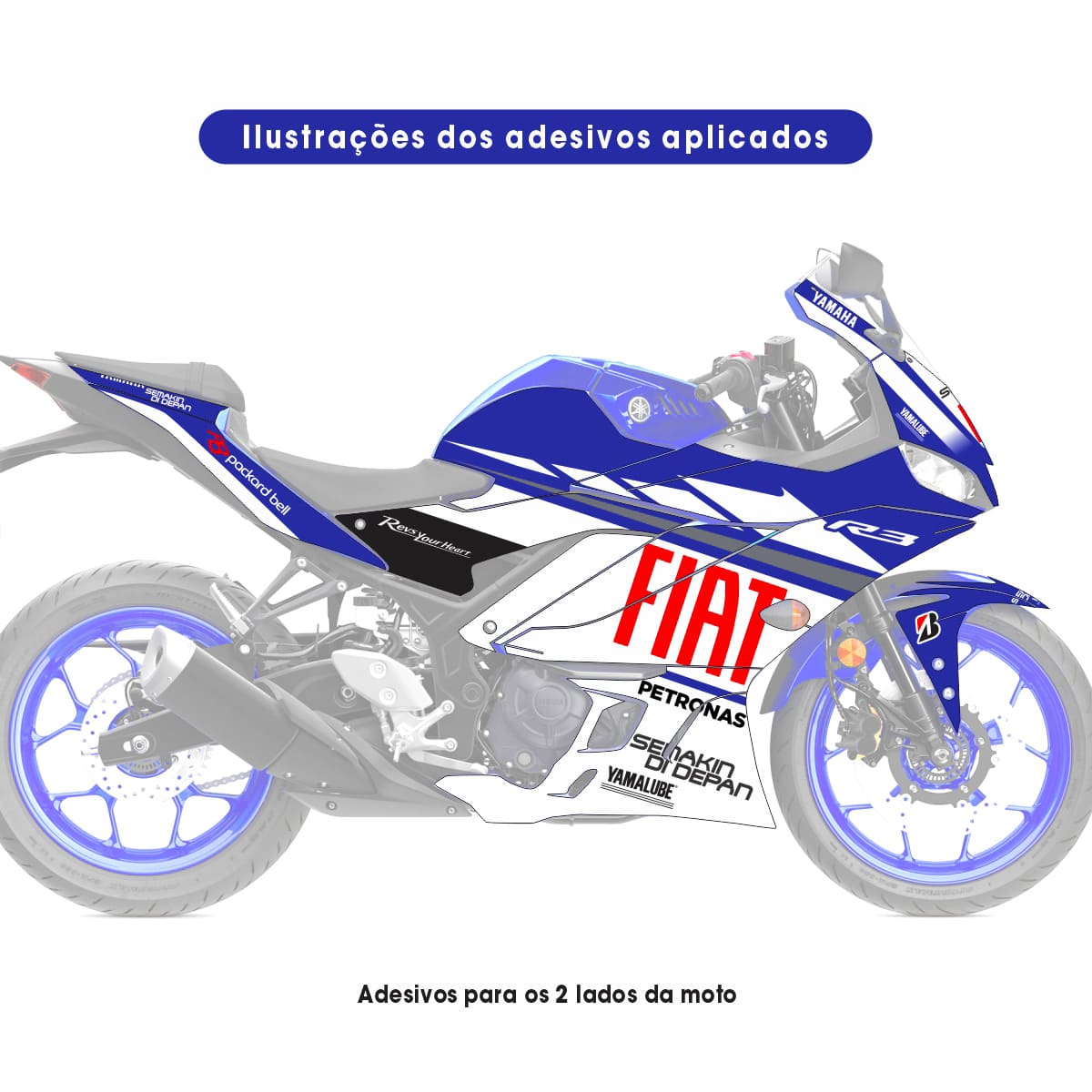 Adesivo R3 Completo 2020/2024 - Fiat MotoGP Azul - Imagem 2