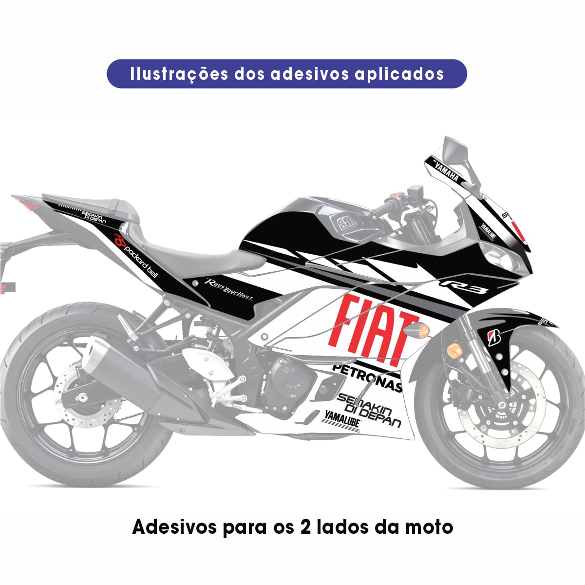 Adesivo R3 Completo 2020/2024 - Fiat MotoGP Preto - Imagem 2