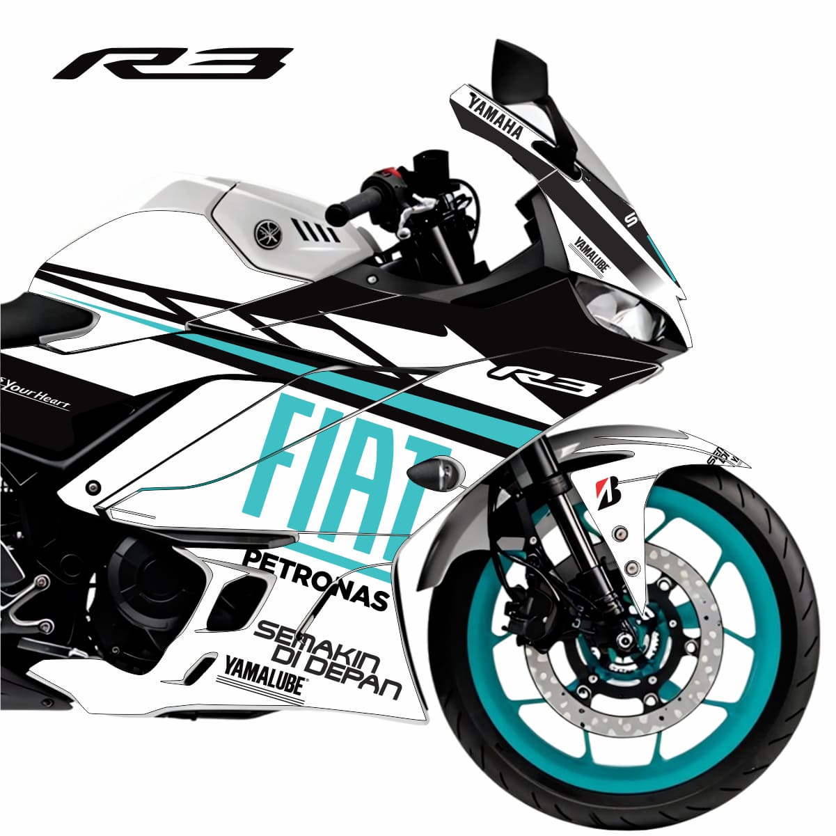 Adesivo R3 Completo 2020/2024 - Fiat MotoGP Branco/Turquesa