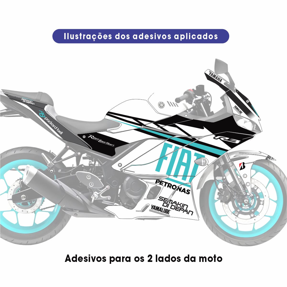 Adesivo R3 Completo 2020/2024 - Fiat MotoGP Branco/Turquesa - Imagem 2