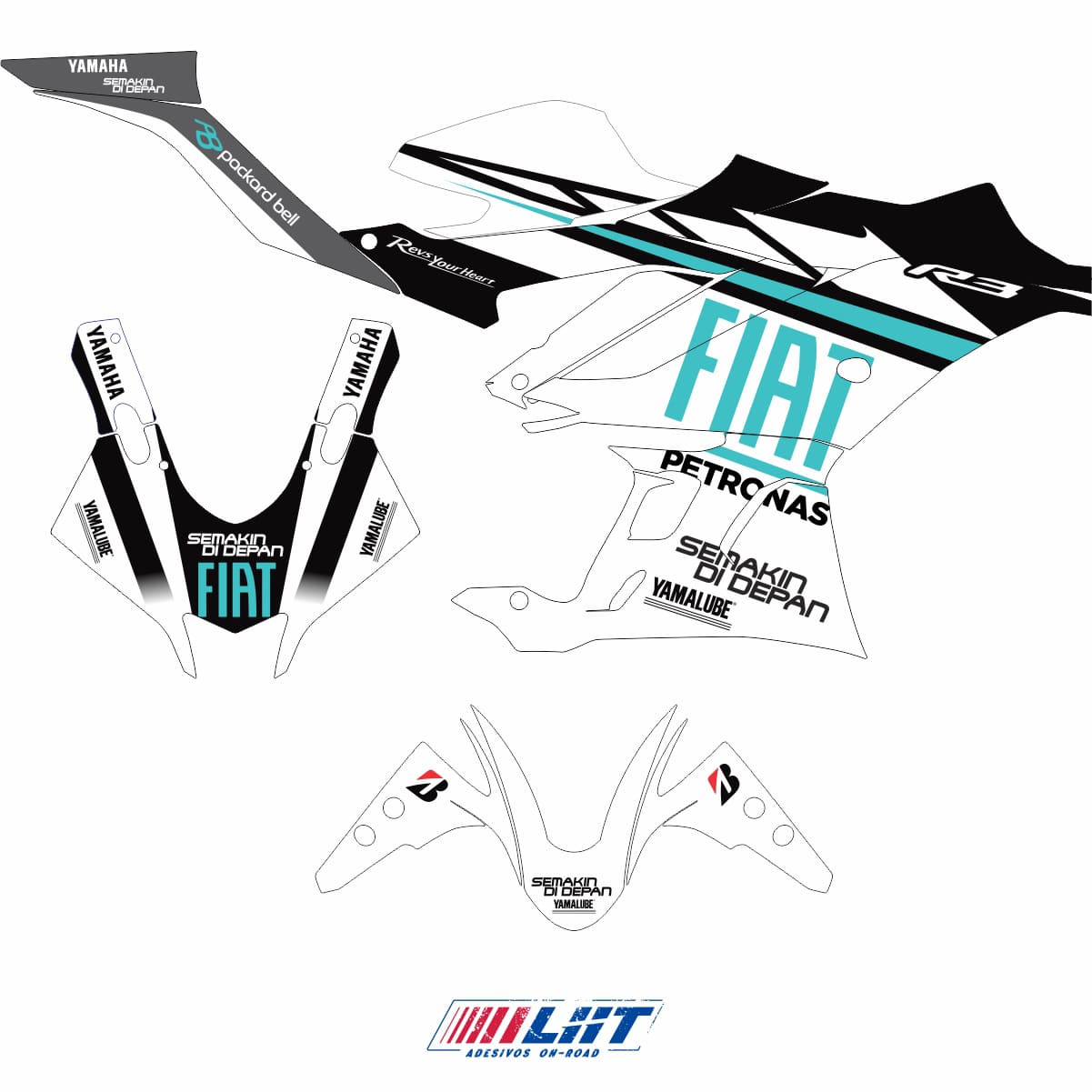 Adesivo R3 Completo 2020/2024 - Fiat MotoGP Branco/Turquesa - Imagem 3