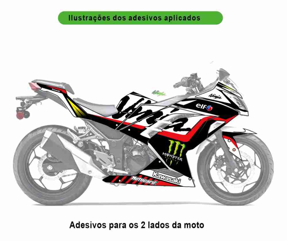 Adesivo Ninja 300 Completo 2013/2024 - M. Energy Branca - Imagem 2