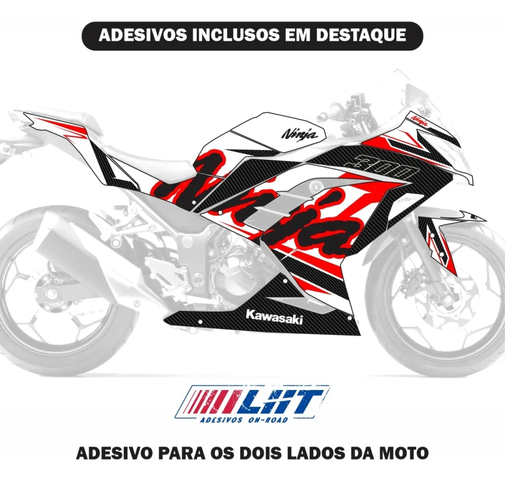 Adesivo Ninja 300 Completo 2013/2024 - Carbon Racing - Imagem 10