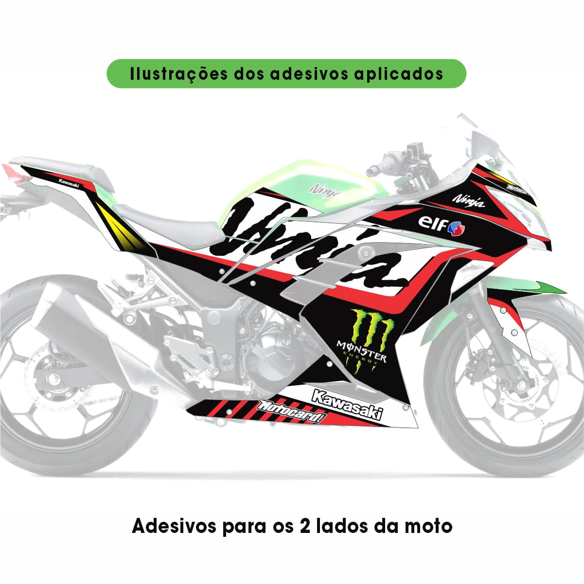 Adesivo Ninja 300 Completo 2013/2024 - M. Energy Verde - Imagem 2