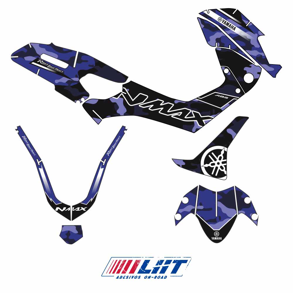 Adesivo Nmax 160 Completo 2015/2020 - Camuflado Azul - Imagem 3