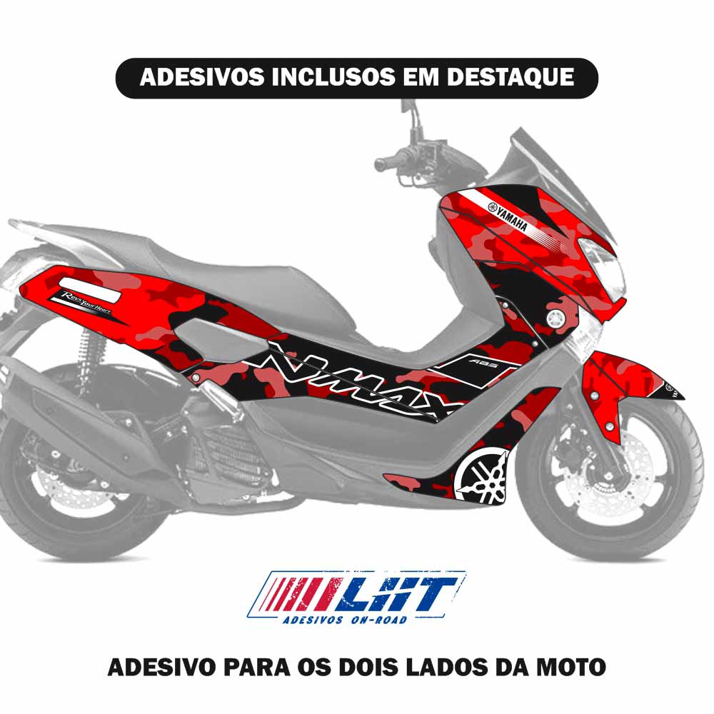 Adesivo Nmax 160 Completo 2015/2020 - Camuflado Vermelha - Imagem 2