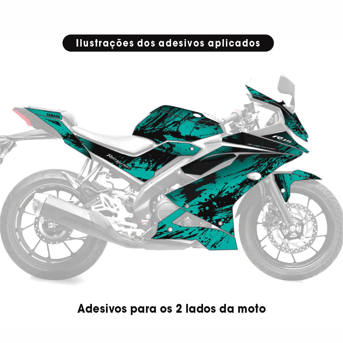 Adesivo R15 Yzf V3 Completo 2019/2026 - Splash Preto Turquesa - Imagem 2