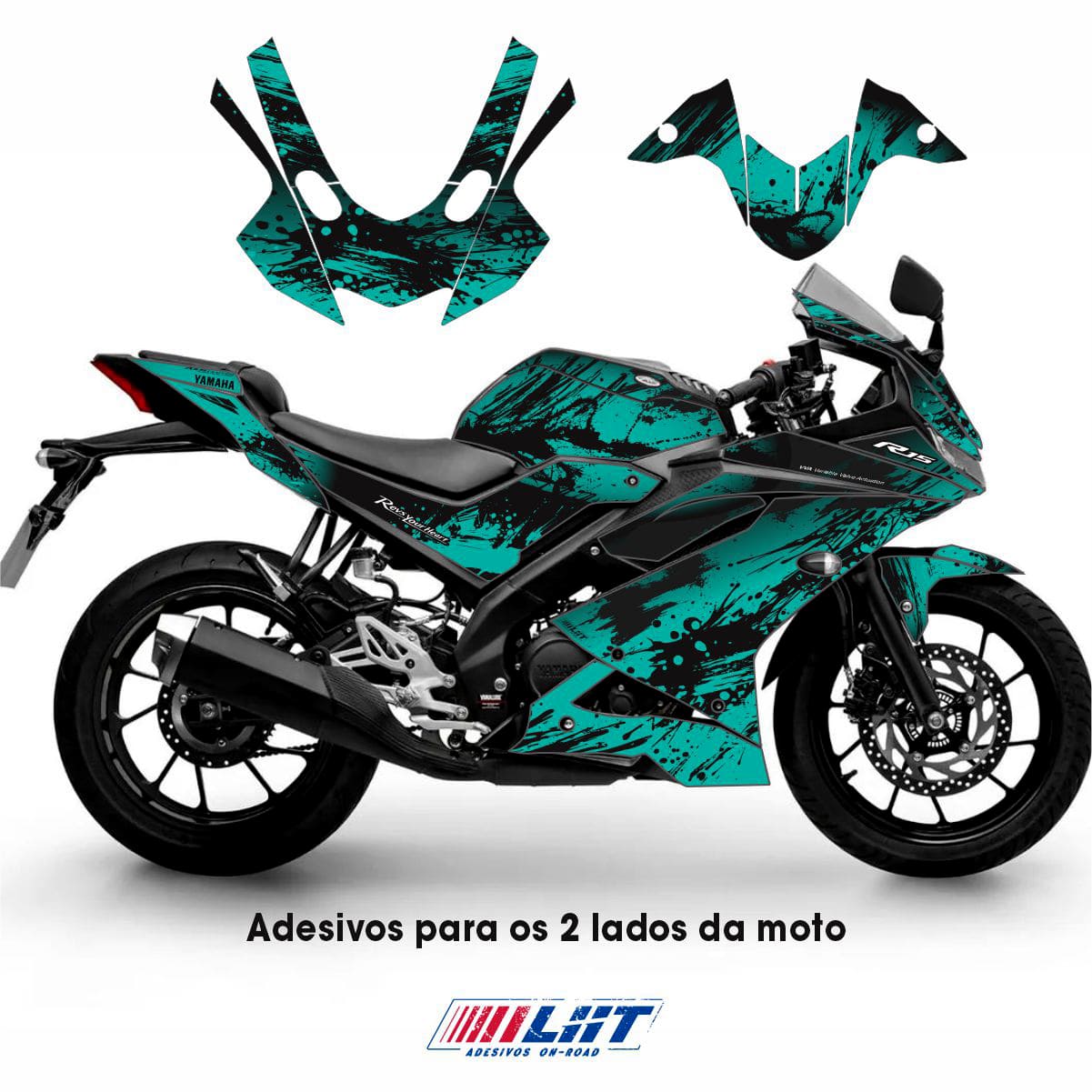 Adesivo R15 Yzf V3 Completo 2019/2026 - Splash Preto Turquesa - Imagem 3