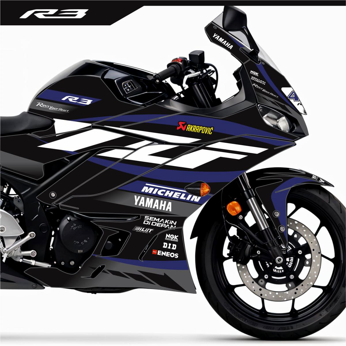 Adesivo R3 Completo 2020/2024 - Yzf Racing Preta