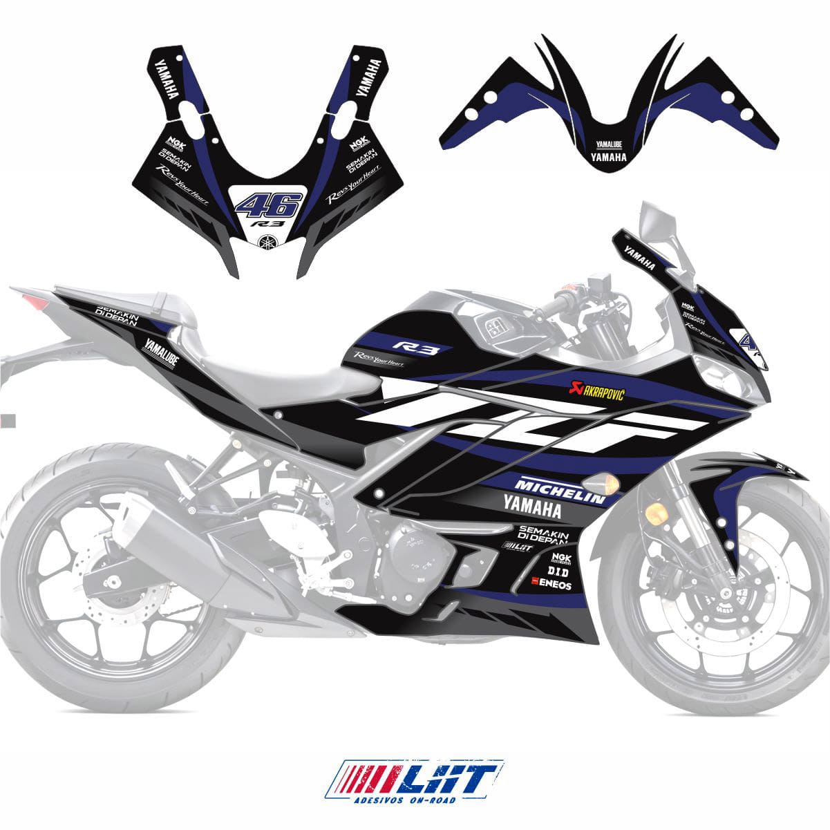 Adesivo R3 Completo 2020/2024 - Yzf Racing Preta - Imagem 3