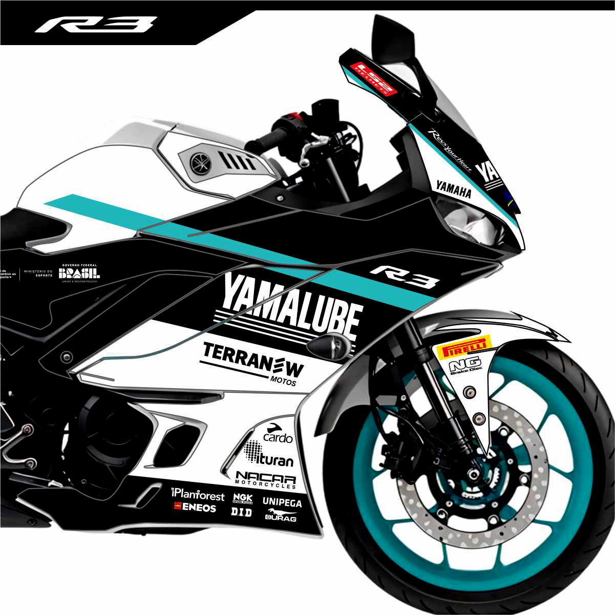 Adesivo R3 Completo 2020/2024 - Yamalube Branco/Turquesa