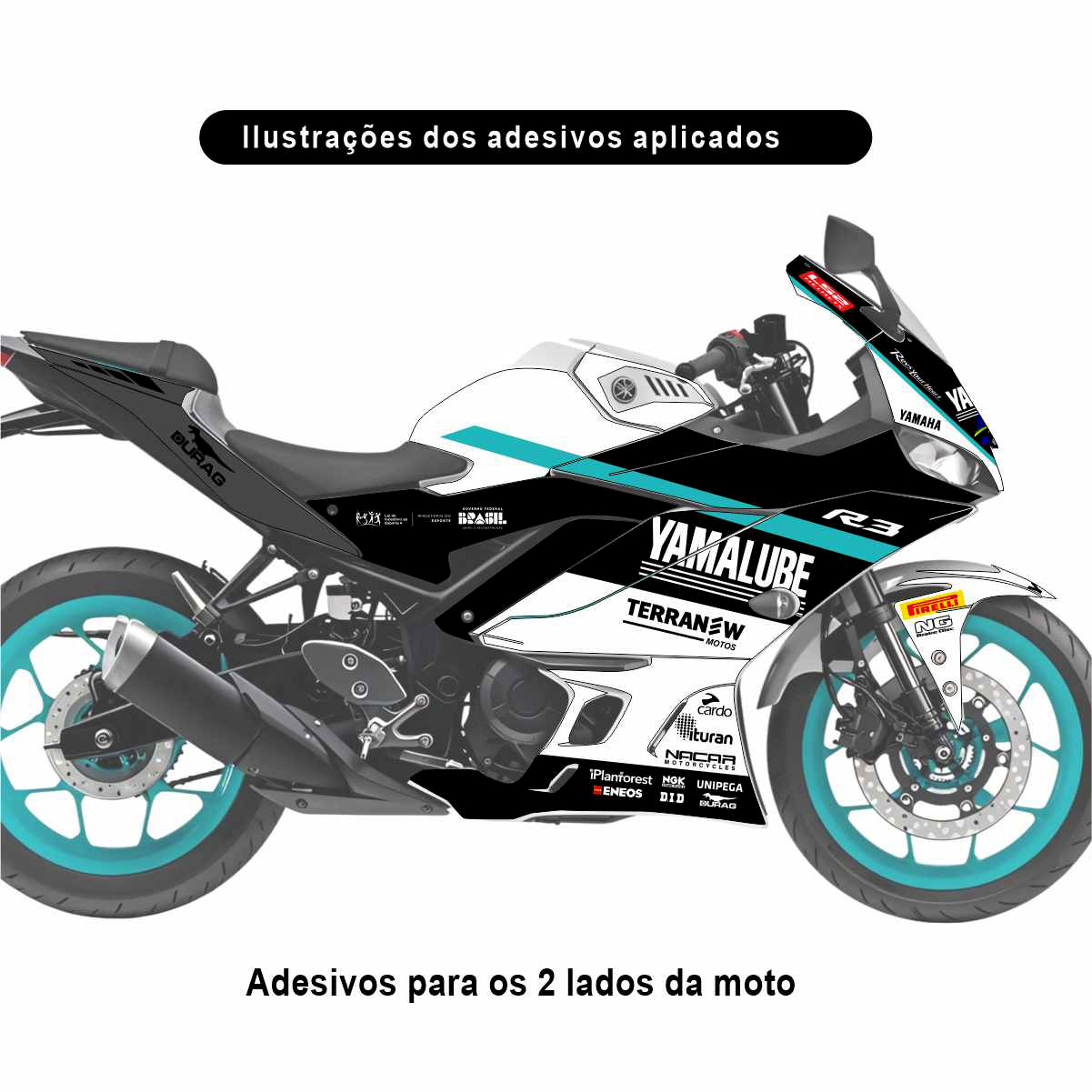 Adesivo R3 Completo 2020/2024 - Yamalube Branco/Turquesa - Imagem 2