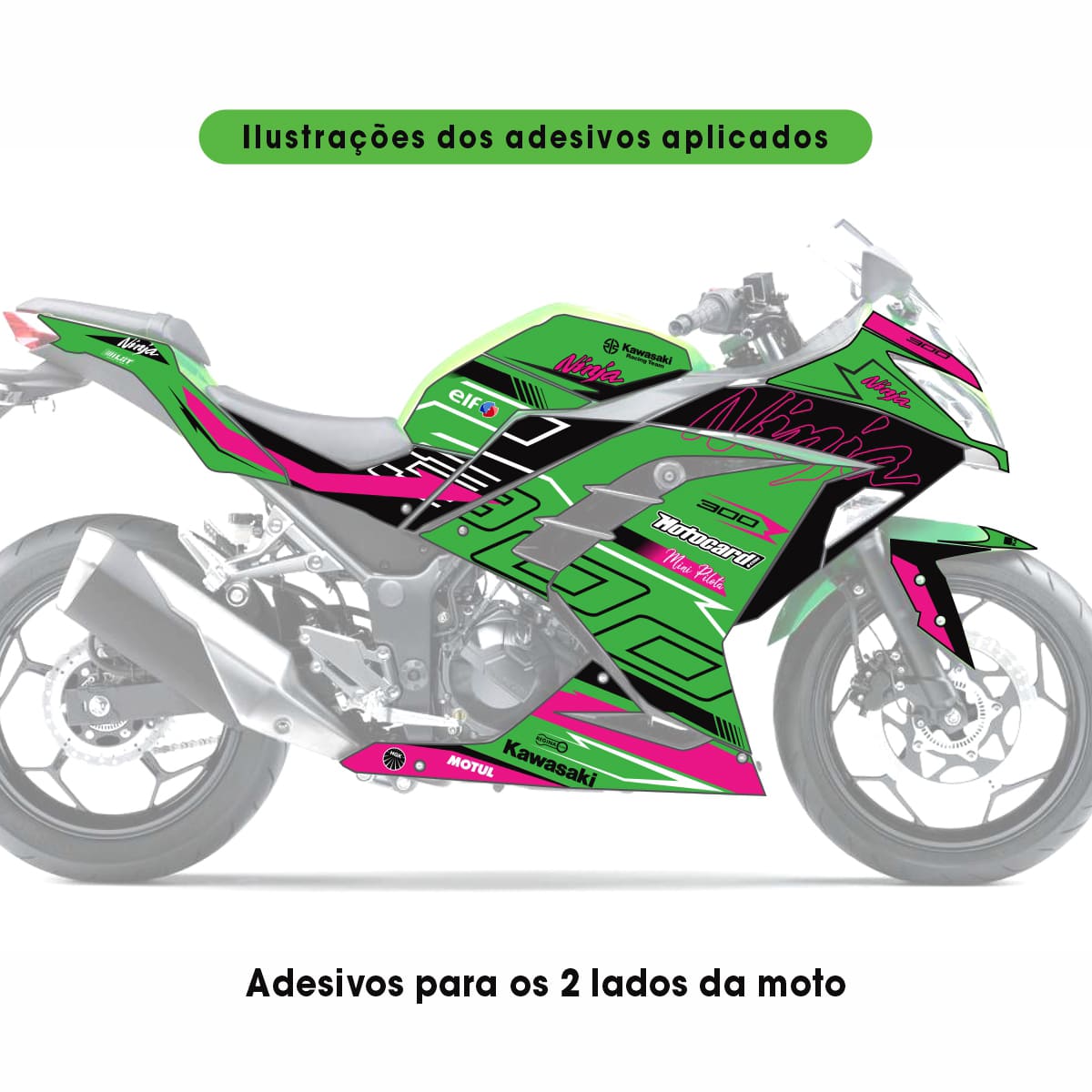 Adesivo Ninja 300 Completo 2013/2024 - Factory Racing Rosa Pink - Imagem 2