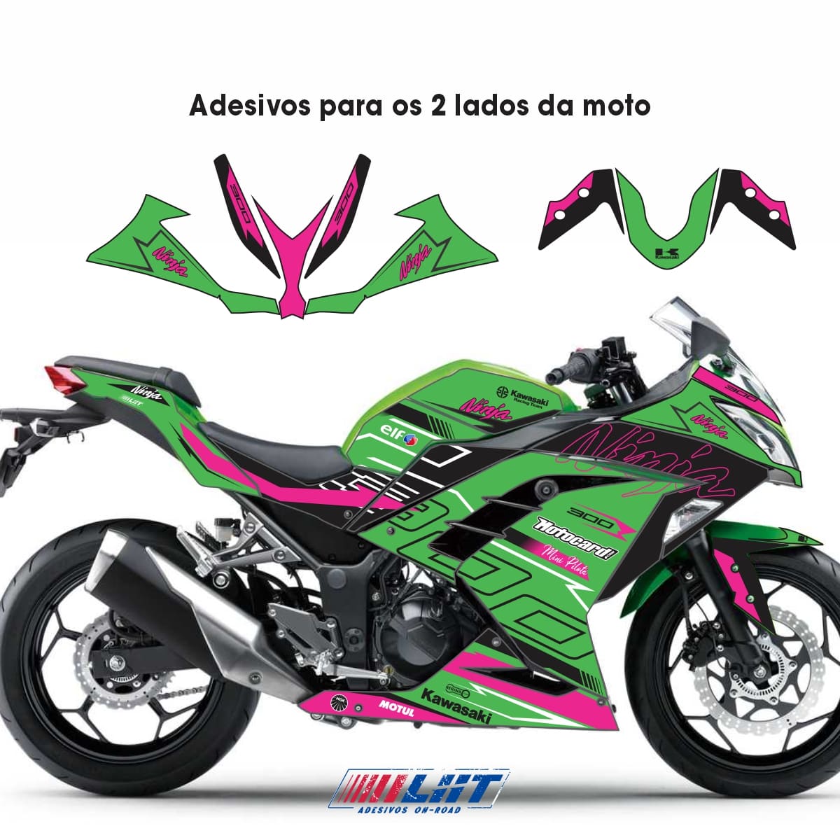 Adesivo Ninja 300 Completo 2013/2024 - Factory Racing Rosa Pink - Imagem 3