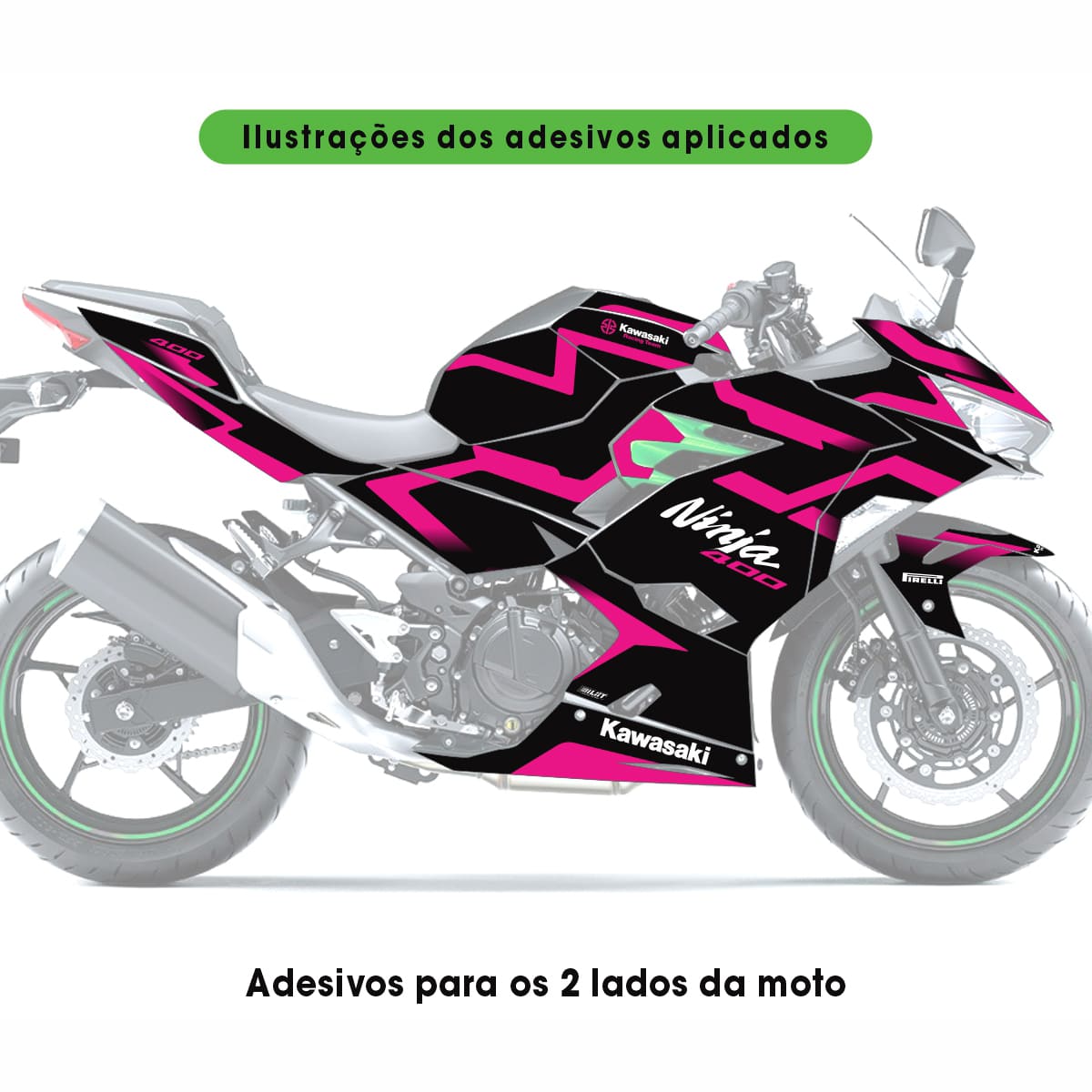 Adesivo Ninja 400 Completo 2018/2024 - Line Racing Rosa Pink - Imagem 2