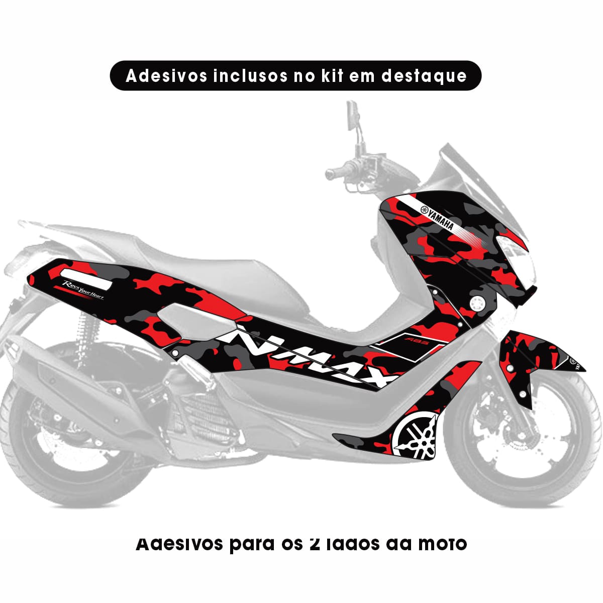 Adesivo Nmax 160 Completo 2015/2020 - Camuflado Preta/Vermelha - Imagem 2
