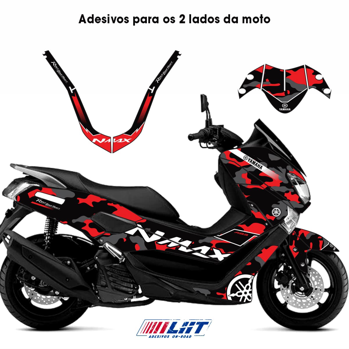 Adesivo Nmax 160 Completo 2015/2020 - Camuflado Preta/Vermelha - Imagem 3