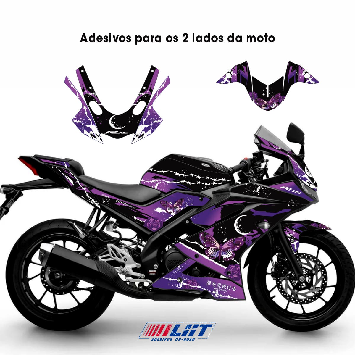 Adesivo R15 Preta/Roxa 2019/2026 Completo - ButterFly - Imagem 3